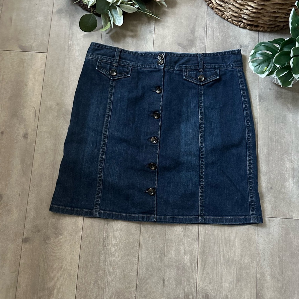 Y2K Ann Taylor Denim Button-Front Skirt Stretch